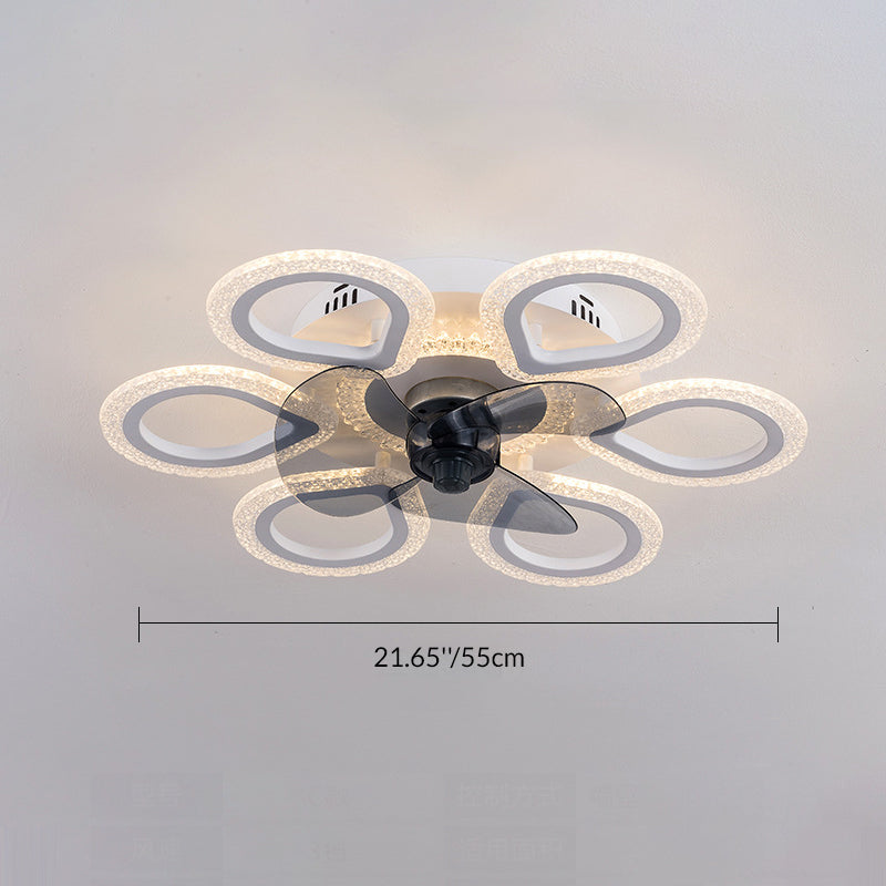 Contemporary Creative Acrylic ABS Floral Round LED Semi-Flush Mount Ceiling Fan Light For Bedroom