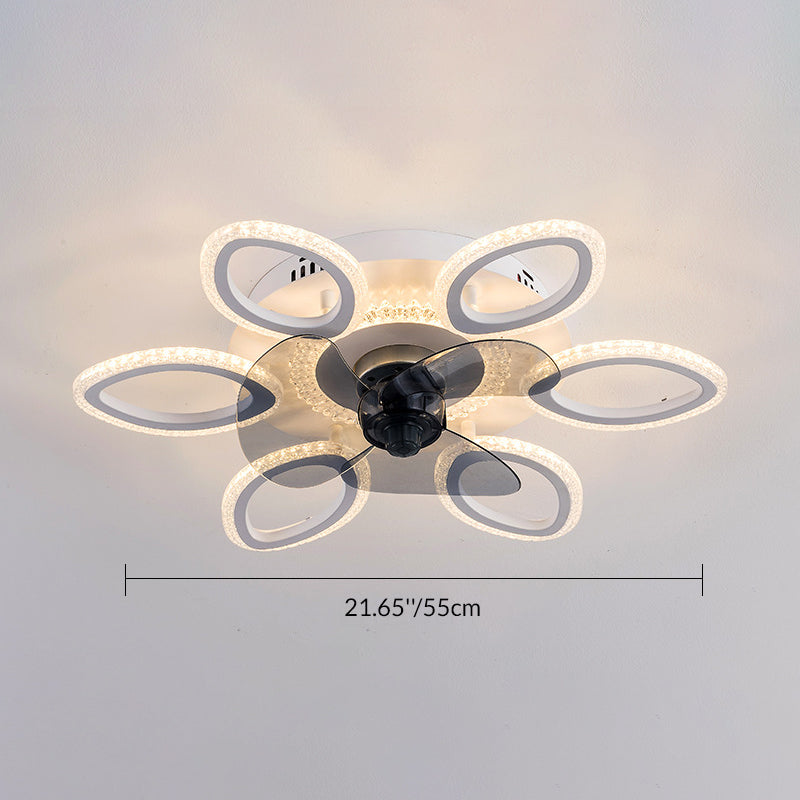 Contemporary Creative Acrylic ABS Floral Round LED Semi-Flush Mount Ceiling Fan Light For Bedroom