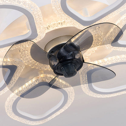 Contemporary Creative Acrylic ABS Floral Round LED Semi-Flush Mount Ceiling Fan Light For Bedroom