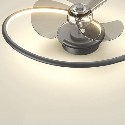 Contemporary Scandinavian Silicone Aluminum Linear Semi-Round LED Semi-Flush Mount Ceiling Fan Light For Bedroom