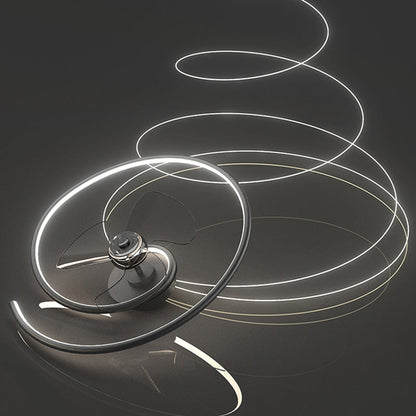 Contemporary Scandinavian Silicone Aluminum Linear Semi-Round LED Semi-Flush Mount Ceiling Fan Light For Bedroom