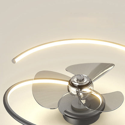 Contemporary Scandinavian Silicone Aluminum Linear Semi-Round LED Semi-Flush Mount Ceiling Fan Light For Bedroom