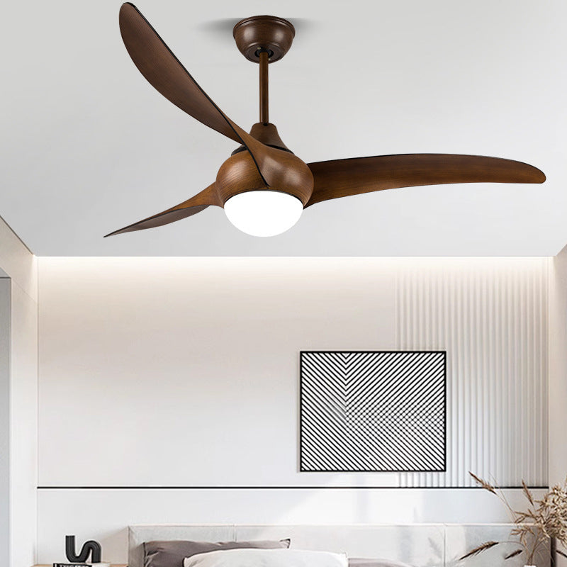 Traditional Vintage Metal ABS Copper Long-Blade Round 1-Light Semi-Flush Mount Ceiling Fan Light For Bedroom