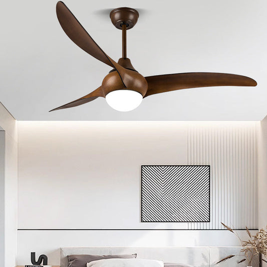 Traditional Vintage Metal ABS Copper Long-Blade Round 1-Light Semi-Flush Mount Ceiling Fan Light For Bedroom