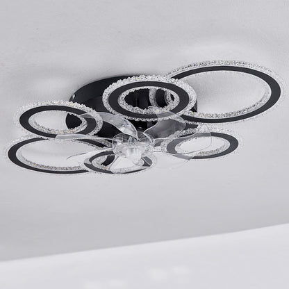 Contemporary Nordic Iron Acrylic Circle LED Semi-Flush Mount Ceiling Fan Light For Living Room & Bedroom