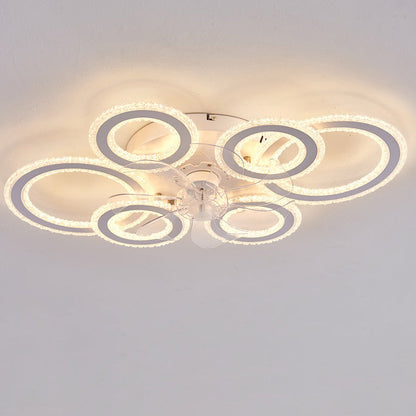 Contemporary Nordic Iron Acrylic Circle LED Semi-Flush Mount Ceiling Fan Light For Living Room & Bedroom