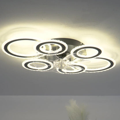 Contemporary Nordic Iron Acrylic Circle LED Semi-Flush Mount Ceiling Fan Light For Living Room & Bedroom