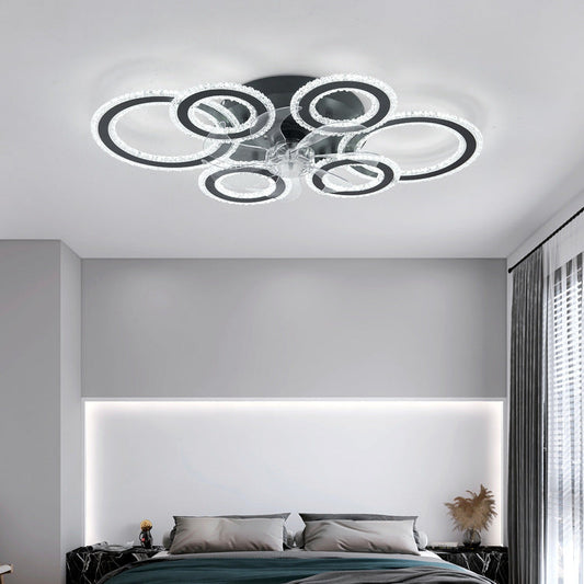 Contemporary Nordic Iron Acrylic Circle LED Semi-Flush Mount Ceiling Fan Light For Living Room & Bedroom
