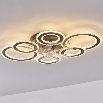 Contemporary Nordic Iron Acrylic Circle LED Semi-Flush Mount Ceiling Fan Light For Living Room & Bedroom