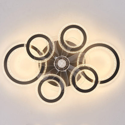 Contemporary Nordic Iron Acrylic Circle LED Semi-Flush Mount Ceiling Fan Light For Living Room & Bedroom