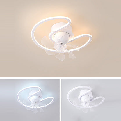 Contemporary Creative Iron Silicone ABS Round Square LED Semi-Flush Mount Ceiling Fan Light Living Room