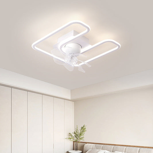 Contemporary Creative Iron Silicone ABS Round Square LED Semi-Flush Mount Ceiling Fan Light Living Room