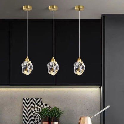 Crystal cube pendant light with adjustable chain, transparent finish — Casa Norex