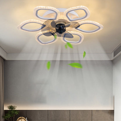 Contemporary Simplicity Hardware Flower Acrylic LED Semi-Flush Mount Ceiling Fan Light For Bedroom