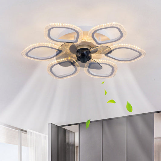 Contemporary Simplicity Hardware Flower Acrylic LED Semi-Flush Mount Ceiling Fan Light For Bedroom