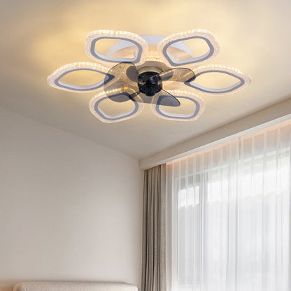 Contemporary Simplicity Hardware Flower Acrylic LED Semi-Flush Mount Ceiling Fan Light For Bedroom
