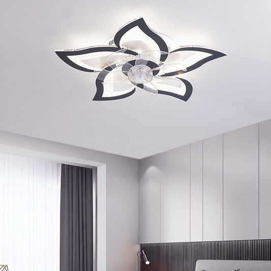 Contemporary Creative Aluminum Acrylic ABS Fan LED Flush Mount Ceiling Fan Light For Bedroom