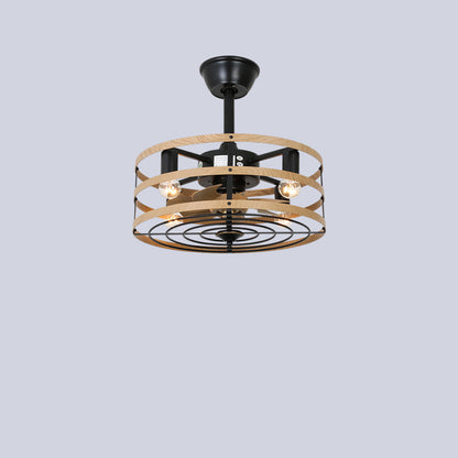 Traditional Farmhouse Iron Cylinder Frame ABS Fans 4-Light Downrods Ceiling Fan Light For Bedroom