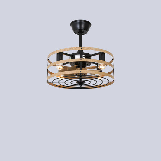 Traditional Farmhouse Iron Cylinder Frame ABS Fans 4-Light Downrods Ceiling Fan Light For Bedroom