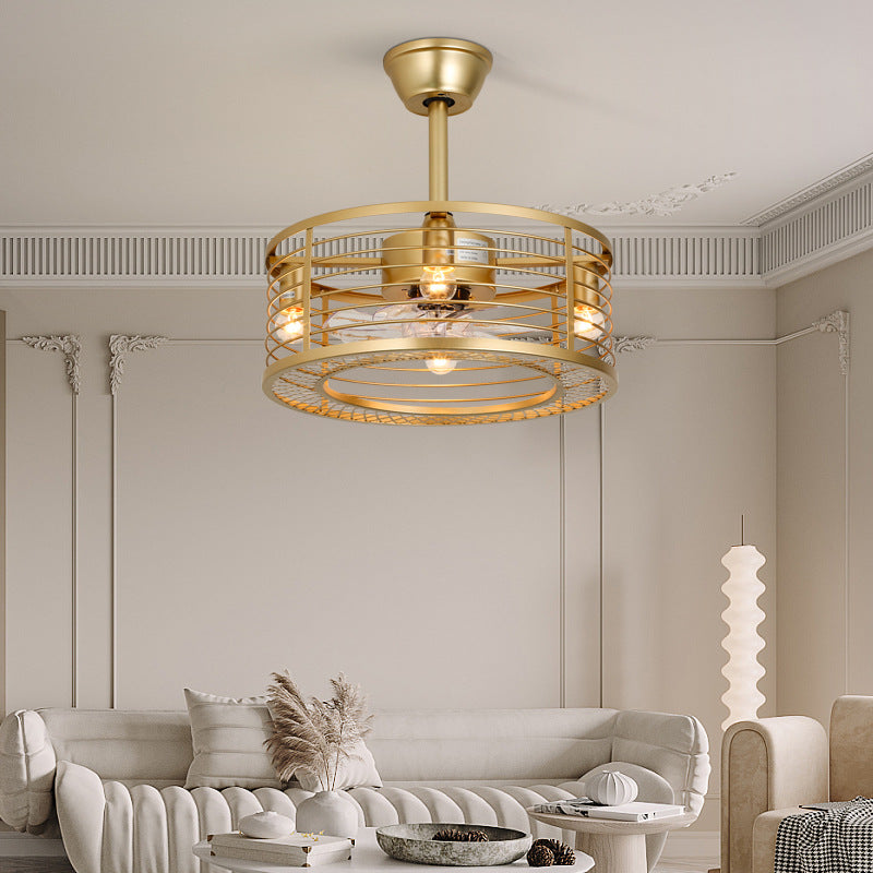 Traditional Farmhouse Iron Cylinder Frame ABS Fans 4-Light Downrods Ceiling Fan Light For Bedroom