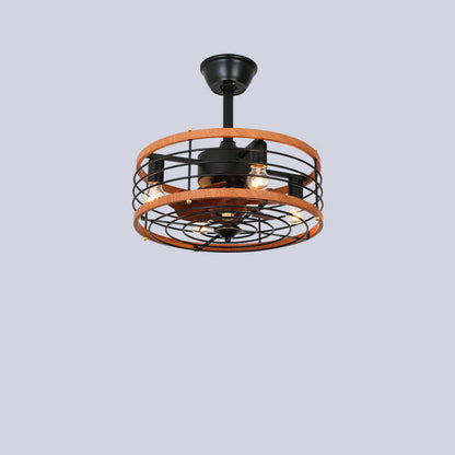 Traditional Farmhouse Iron Cylinder Frame ABS Fans 4-Light Downrods Ceiling Fan Light For Bedroom