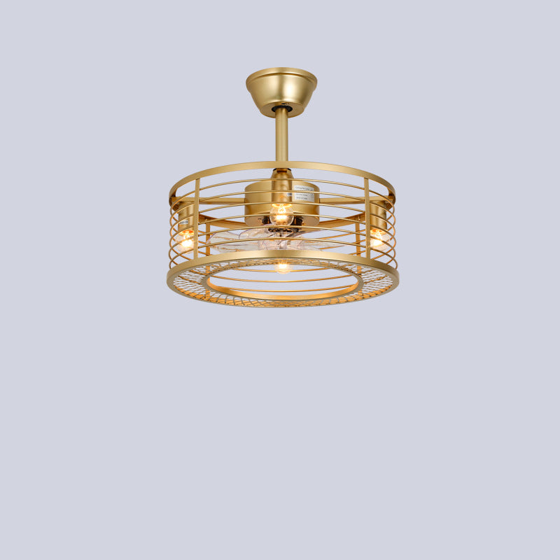 Traditional Farmhouse Iron Cylinder Frame ABS Fans 4-Light Downrods Ceiling Fan Light For Bedroom