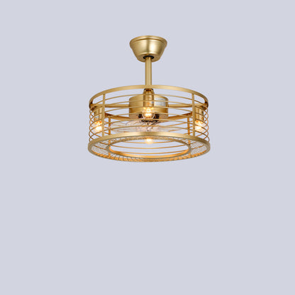 Traditional Farmhouse Iron Cylinder Frame ABS Fans 4-Light Downrods Ceiling Fan Light For Bedroom