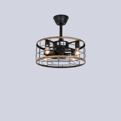 Traditional Farmhouse Iron Cylinder Frame ABS Fans 4-Light Downrods Ceiling Fan Light For Bedroom