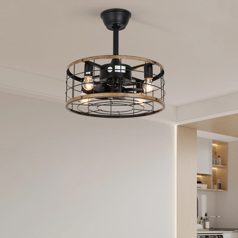Traditional Farmhouse Iron Cylinder Frame ABS Fans 4-Light Downrods Ceiling Fan Light For Bedroom