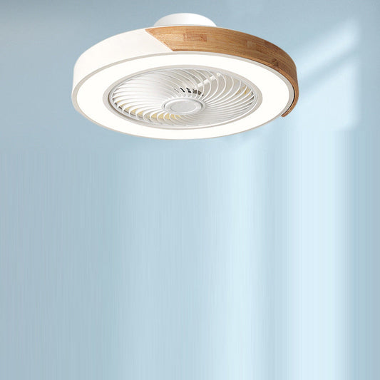 Contemporary Scandinavian Round Iron Solid Wood LED Silent Semi-Flush Mount Ceiling Fan Light For Bedroom