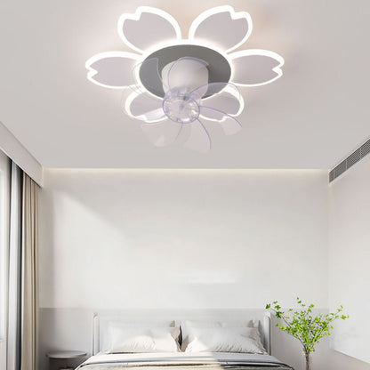 Modern Minimalist Flower Shape Round ABS Acrylic Iron LED Flush Mount Ceiling Fan Light For Bedroom