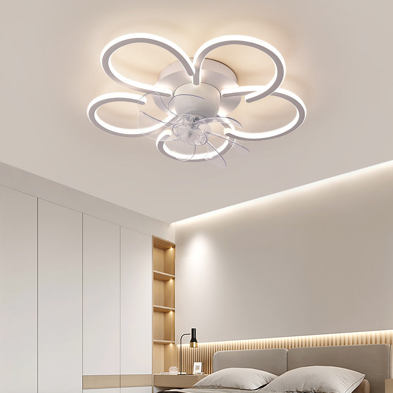 Modern Minimalist Flower Shape Round ABS Acrylic Iron LED Flush Mount Ceiling Fan Light For Bedroom
