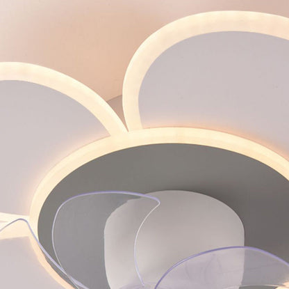 Modern Minimalist Flower Shape Round ABS Acrylic Iron LED Flush Mount Ceiling Fan Light For Bedroom