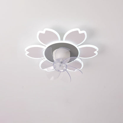 Modern Minimalist Flower Shape Round ABS Acrylic Iron LED Flush Mount Ceiling Fan Light For Bedroom