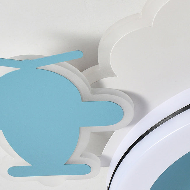 Modern Minimalist Clouds Airplanes Crowns Round ABS Iron Copper LED Flush Mount Ceiling Fan Light For Bedroom