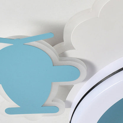 Modern Minimalist Clouds Airplanes Crowns Round ABS Iron Copper LED Flush Mount Ceiling Fan Light For Bedroom