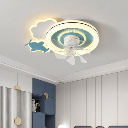 Modern Minimalist Clouds Airplanes Crowns Round ABS Iron Copper LED Flush Mount Ceiling Fan Light For Bedroom