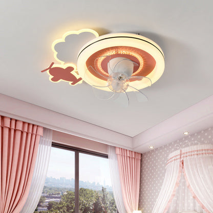 Modern Minimalist Clouds Airplanes Crowns Round ABS Iron Copper LED Flush Mount Ceiling Fan Light For Bedroom