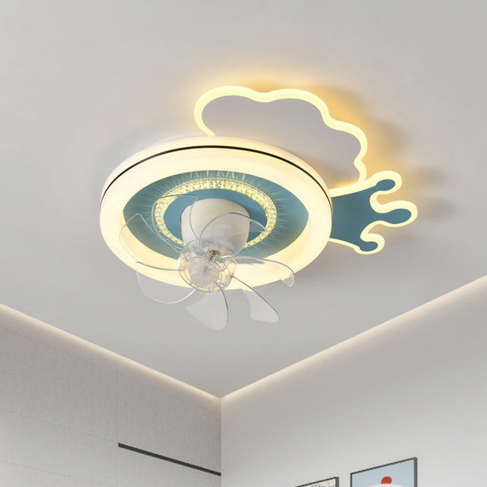 Modern Minimalist Clouds Airplanes Crowns Round ABS Iron Copper LED Flush Mount Ceiling Fan Light For Bedroom