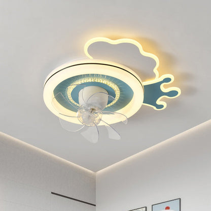 Modern Minimalist Clouds Airplanes Crowns Round ABS Iron Copper LED Flush Mount Ceiling Fan Light For Bedroom