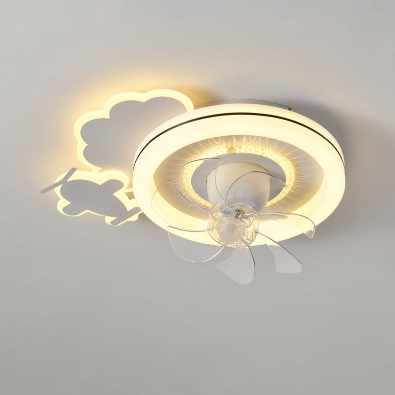 Modern Minimalist Clouds Airplanes Crowns Round ABS Iron Copper LED Flush Mount Ceiling Fan Light For Bedroom
