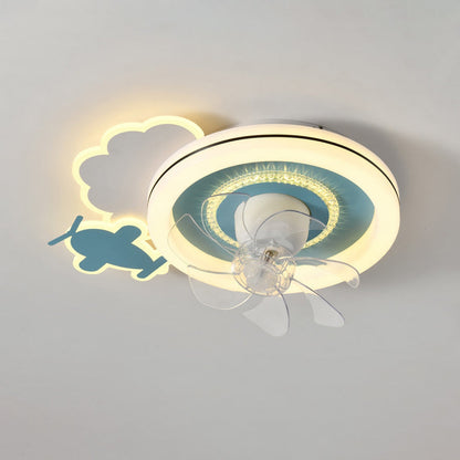 Modern Minimalist Clouds Airplanes Crowns Round ABS Iron Copper LED Flush Mount Ceiling Fan Light For Bedroom