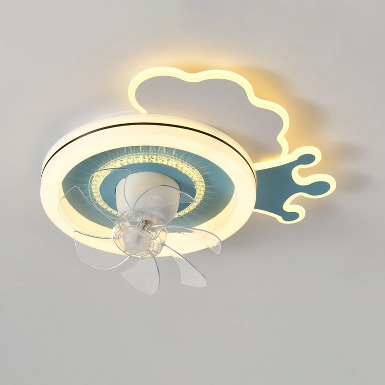 Modern Minimalist Clouds Airplanes Crowns Round ABS Iron Copper LED Flush Mount Ceiling Fan Light For Bedroom