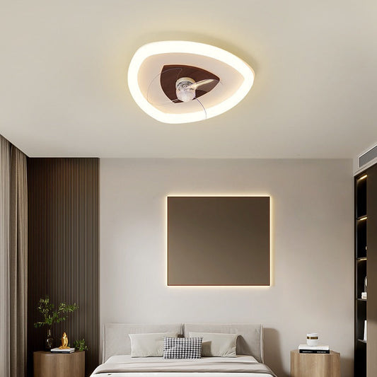 Modern Art Deco Triangle Pentagram Square PVC Aluminum LED Flush Mount Ceiling Fan Light For Bedroom