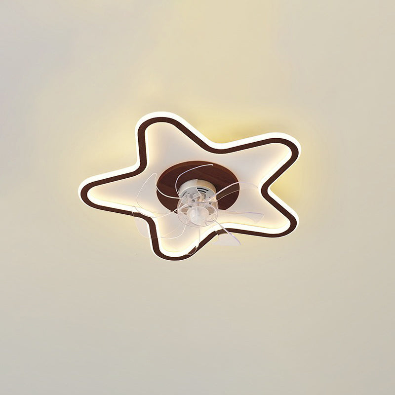 Modern Art Deco Triangle Pentagram Square PVC Aluminum LED Flush Mount Ceiling Fan Light For Bedroom