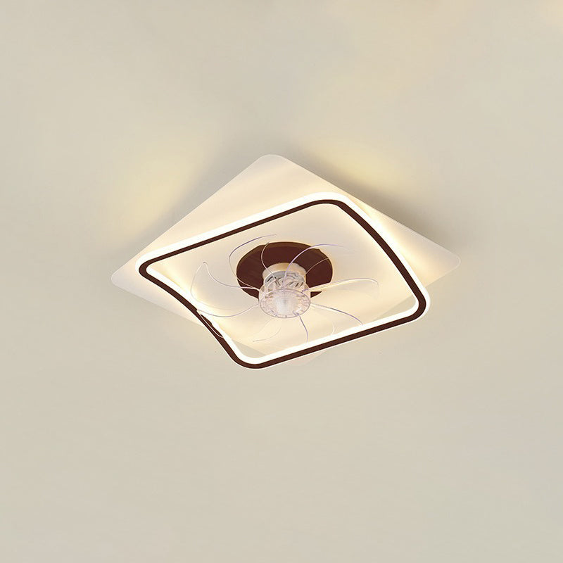 Modern Art Deco Triangle Pentagram Square PVC Aluminum LED Flush Mount Ceiling Fan Light For Bedroom