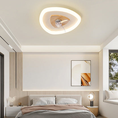 Modern Art Deco Triangle Pentagram Square PVC Aluminum LED Flush Mount Ceiling Fan Light For Bedroom