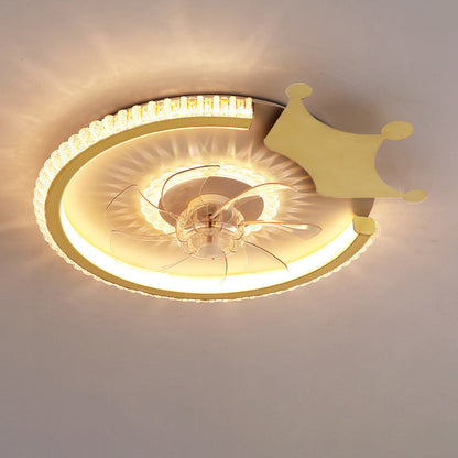 Modern Luxury Kids Round Crown Animal Acrylic ABS LED Flush Mount Ceiling Fan Light For Bedroom
