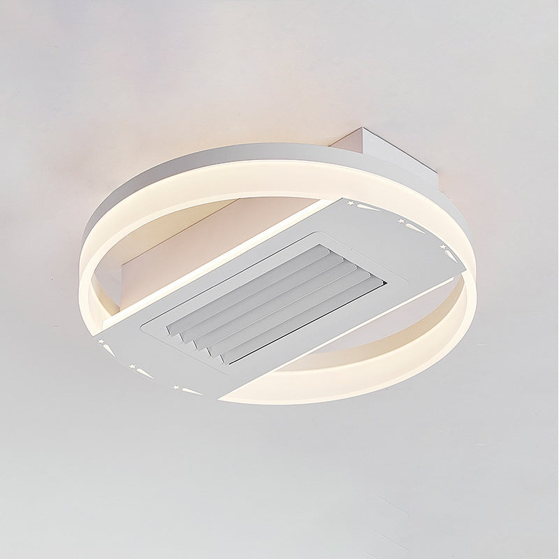 Modern Luxury Aluminum Iron Acrylic Round LED Semi-Flush Mount Leafless Ceiling Fan Light For Bedroom