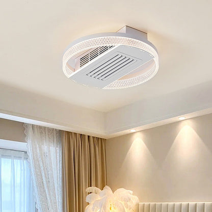 Modern Luxury Aluminum Iron Acrylic Round LED Semi-Flush Mount Leafless Ceiling Fan Light For Bedroom